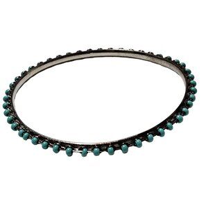 Vintage Turquoise Beaded Silver Tone Bangle Bracelet Southwestern Jewelry Women